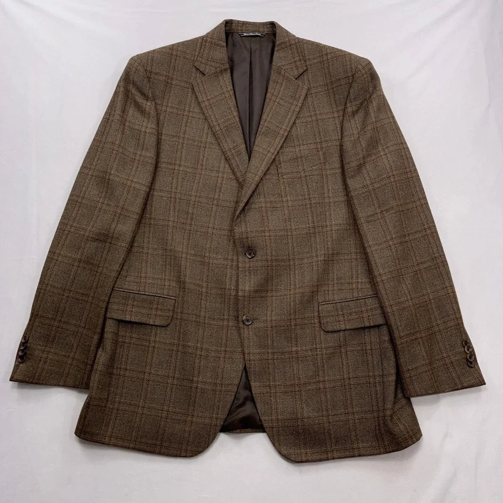Jack Victor Sport Coat Exclusive Collection Plaid Wool Brown Mens 44 L